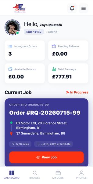 Fast UK Couriers app screen